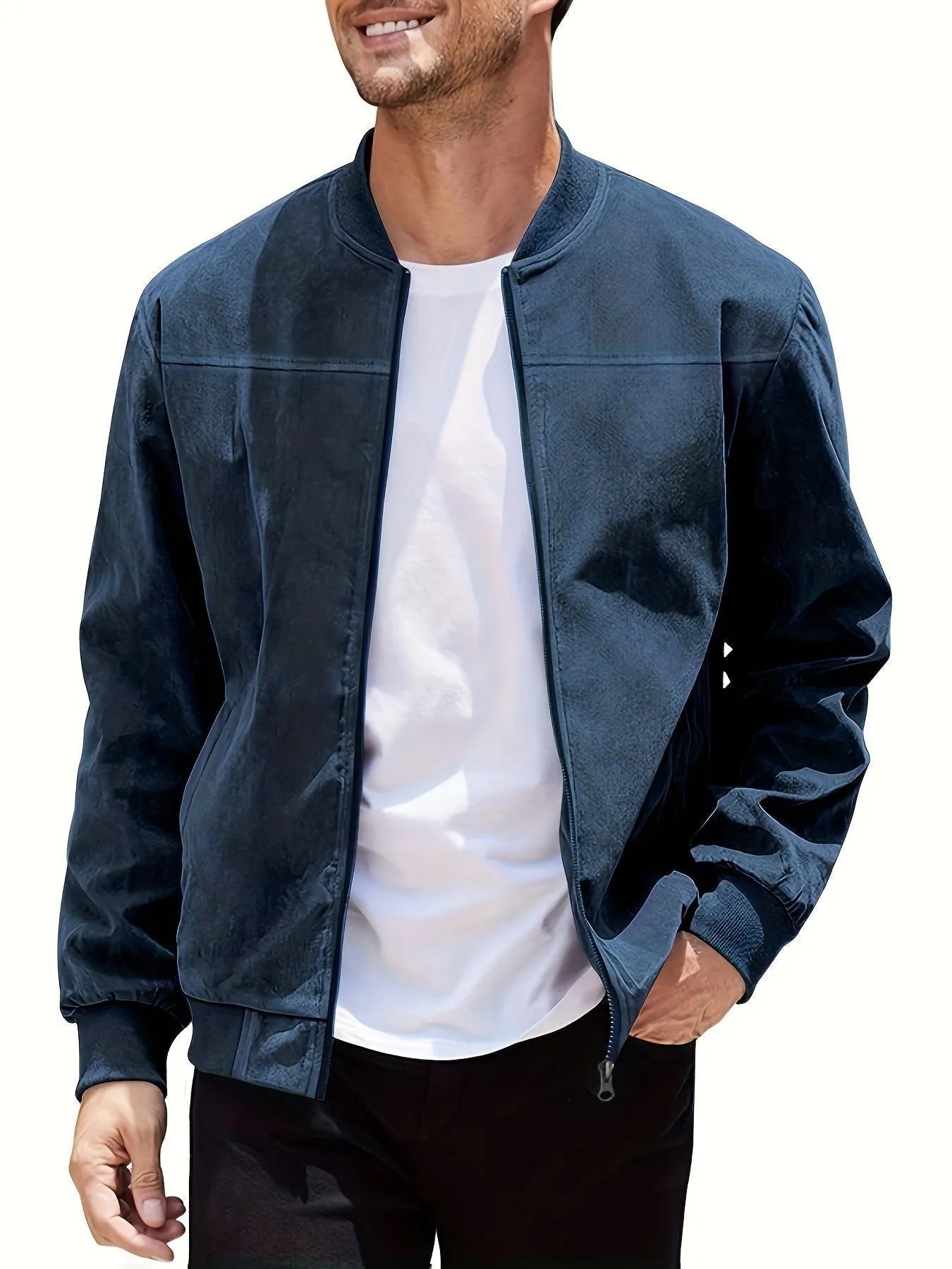 Men's plus size suede jacket with zipper front in multiple colour options