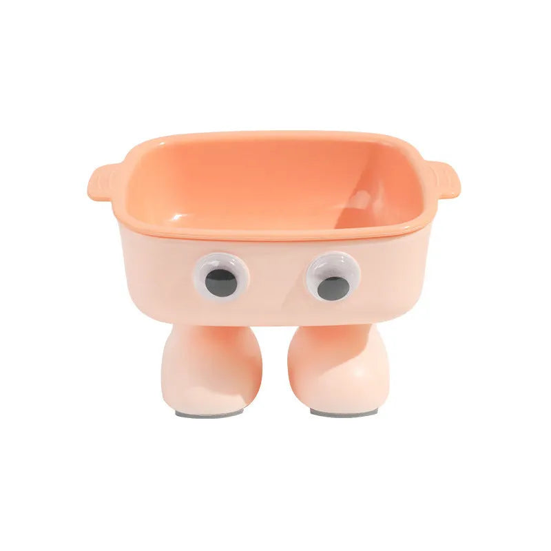 Green robot-shaped elevated cat bowl with tilted design and removable inner bowl on anti-slip base
