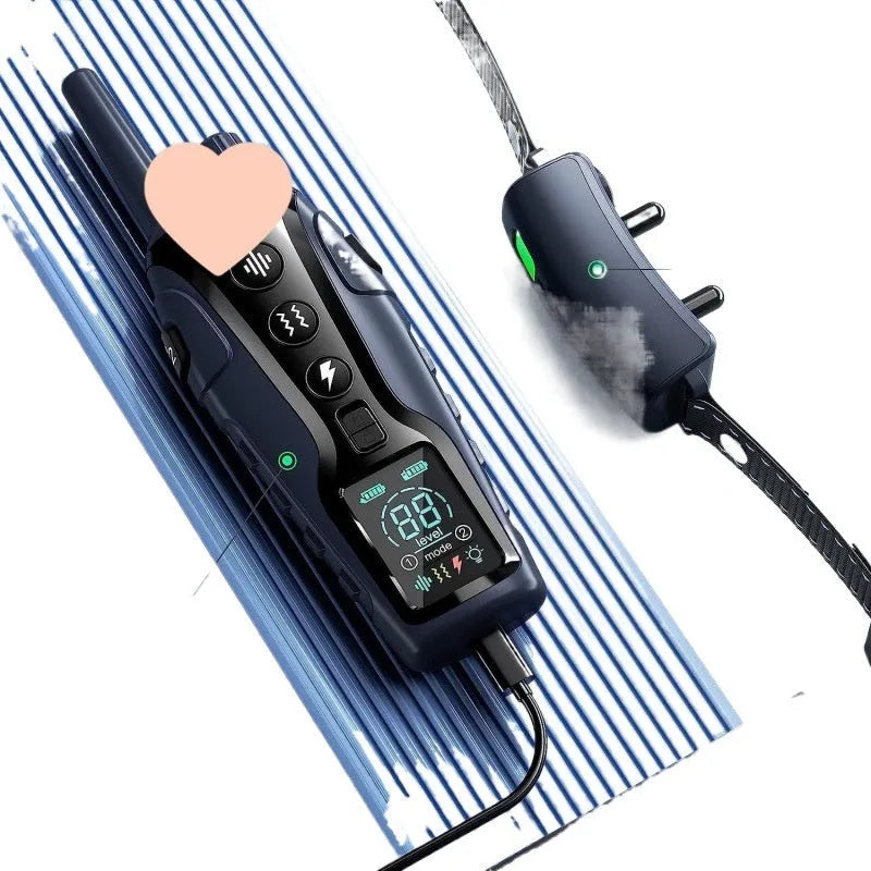 Colour screen dog training collar remote with dual power display and waterproof collar for one dog