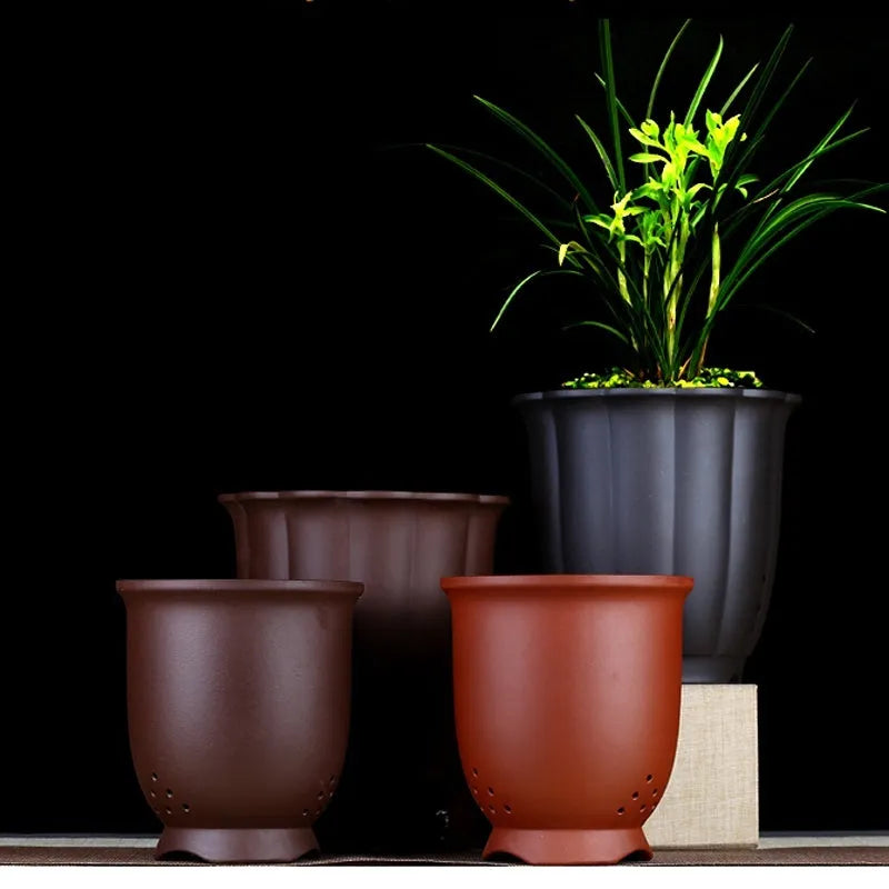 Round desktop bonsai basin with ceramic flower pot in colour choice black purplish red wine red