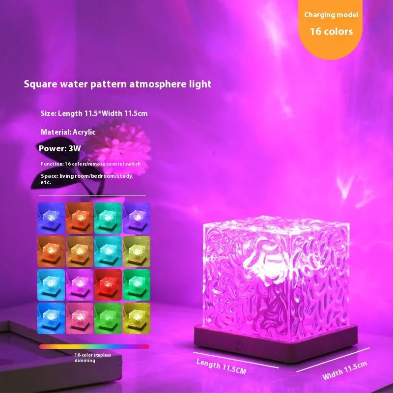 LED water ripple night light with crystal lamp and remote control projecting colourful patterns
