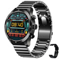 Smart watch with Bluetooth calling and heart rate monitor on wrist, black steel colour