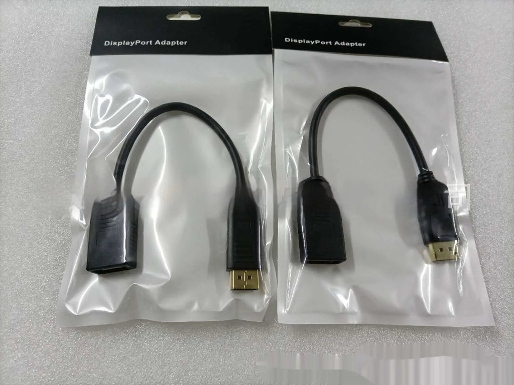 Black DisplayPort male to female extension cable with rotating DP busbar, 10cm length