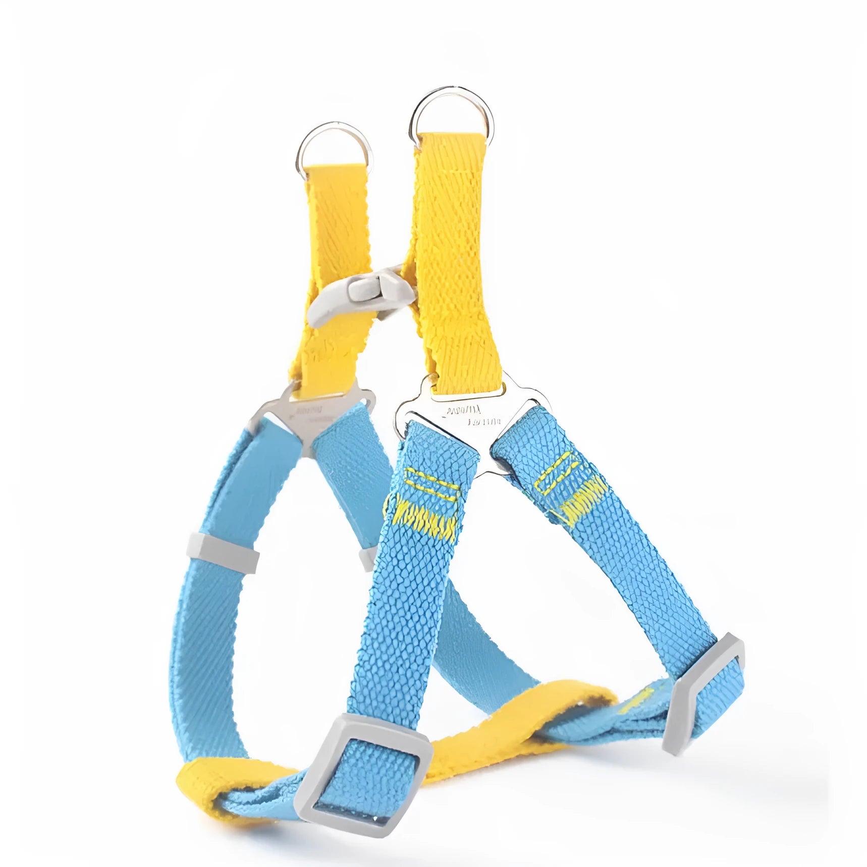Contrast colour vest-style pet chest-back traction dog leash with lock release buckle in blue yellow