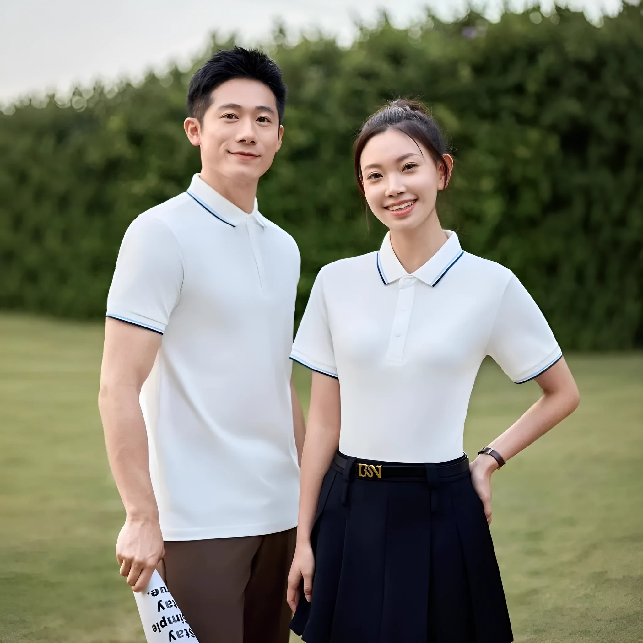 A pure cotton polo shirt with a lapel collar and short sleeves, shown in a light blue colour.