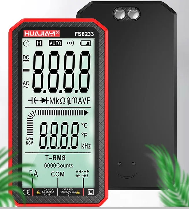 Handheld black or red digital multimeter with large screen display for electrical testing