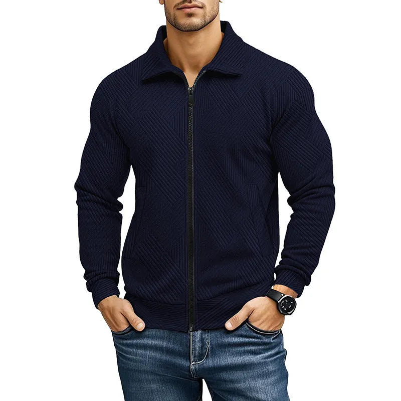 Men's British style casual jacket with turn-down collar in solid colour cotton blend fabric