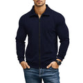 Men's British style casual jacket with turn-down collar in solid colour cotton blend fabric