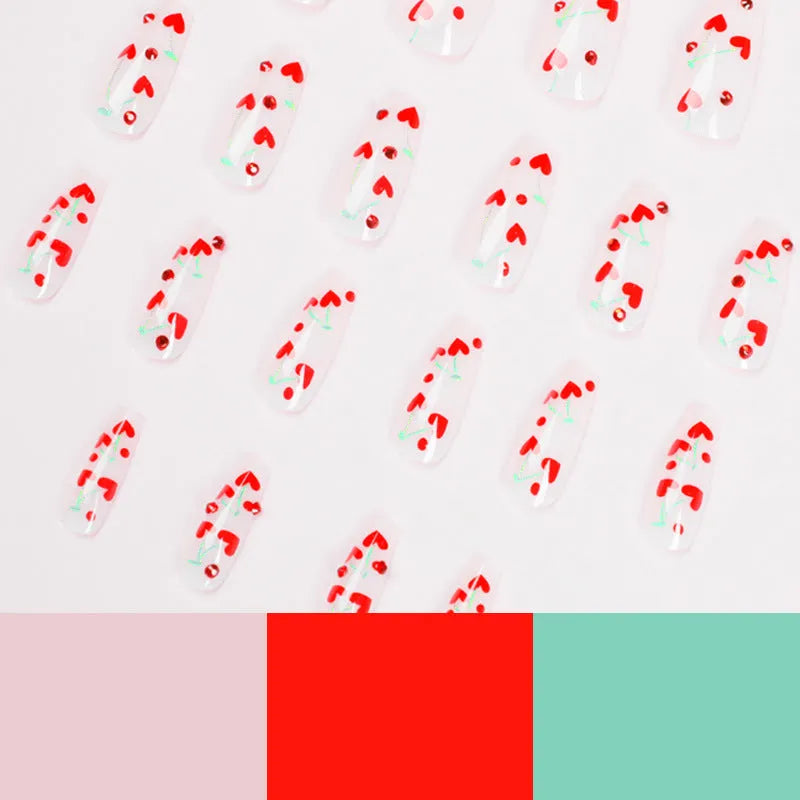 French-style red diamond cherry nail art armour stickers in JP1601 colour, 24 pack with glue.