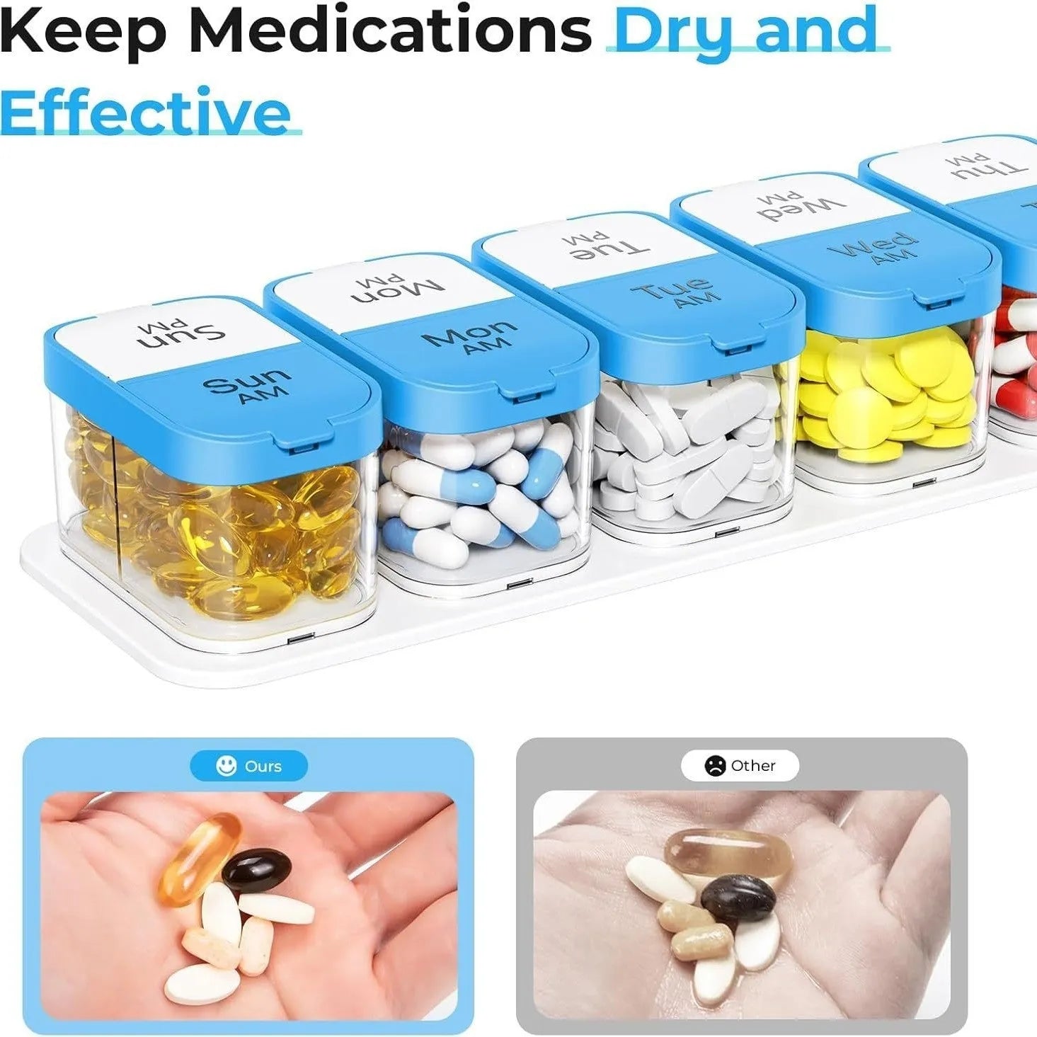 Amazon 14 compartment pill box with removable sections in white and rainbow colour options