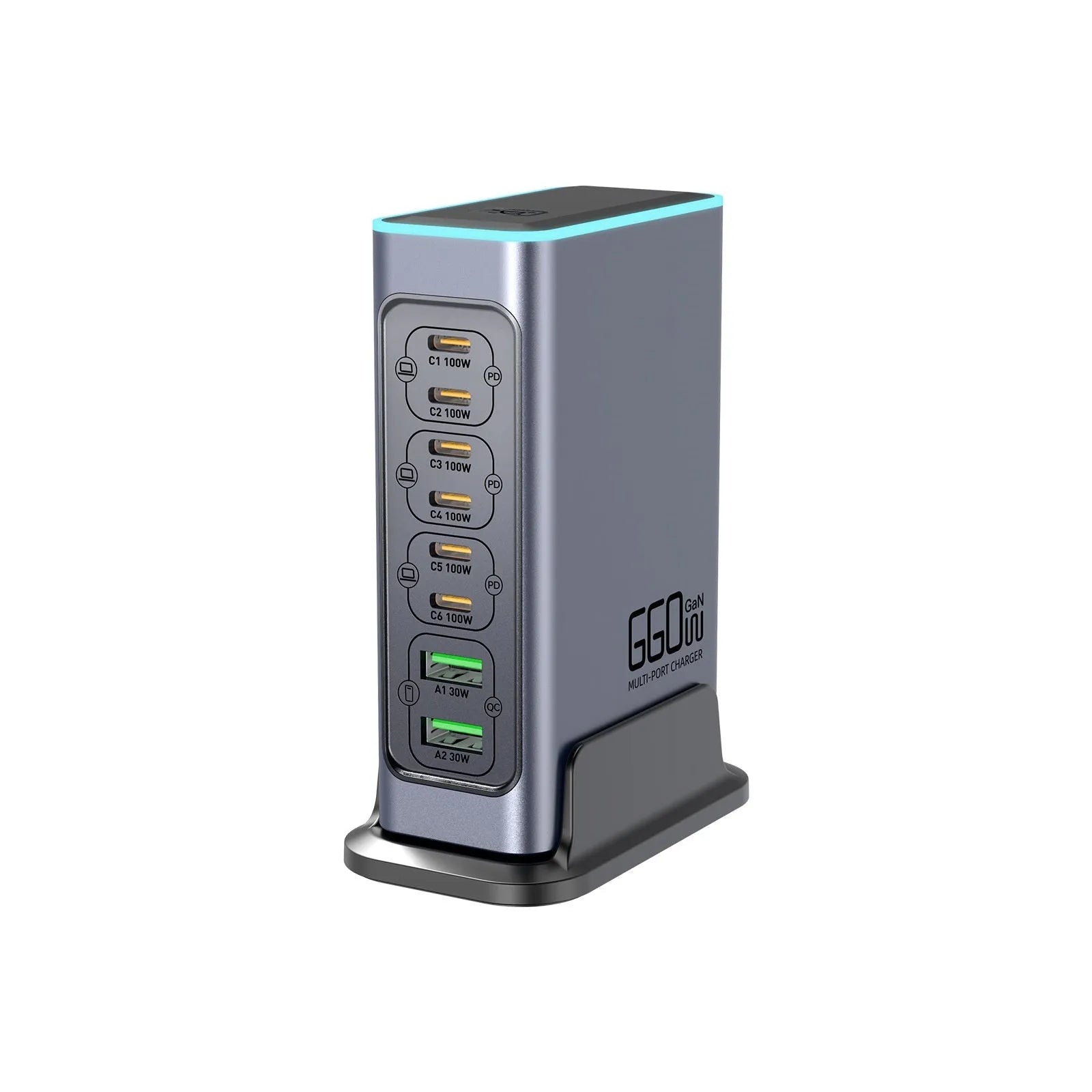 660W gallium nitride desktop fast charger with multiple international plug types