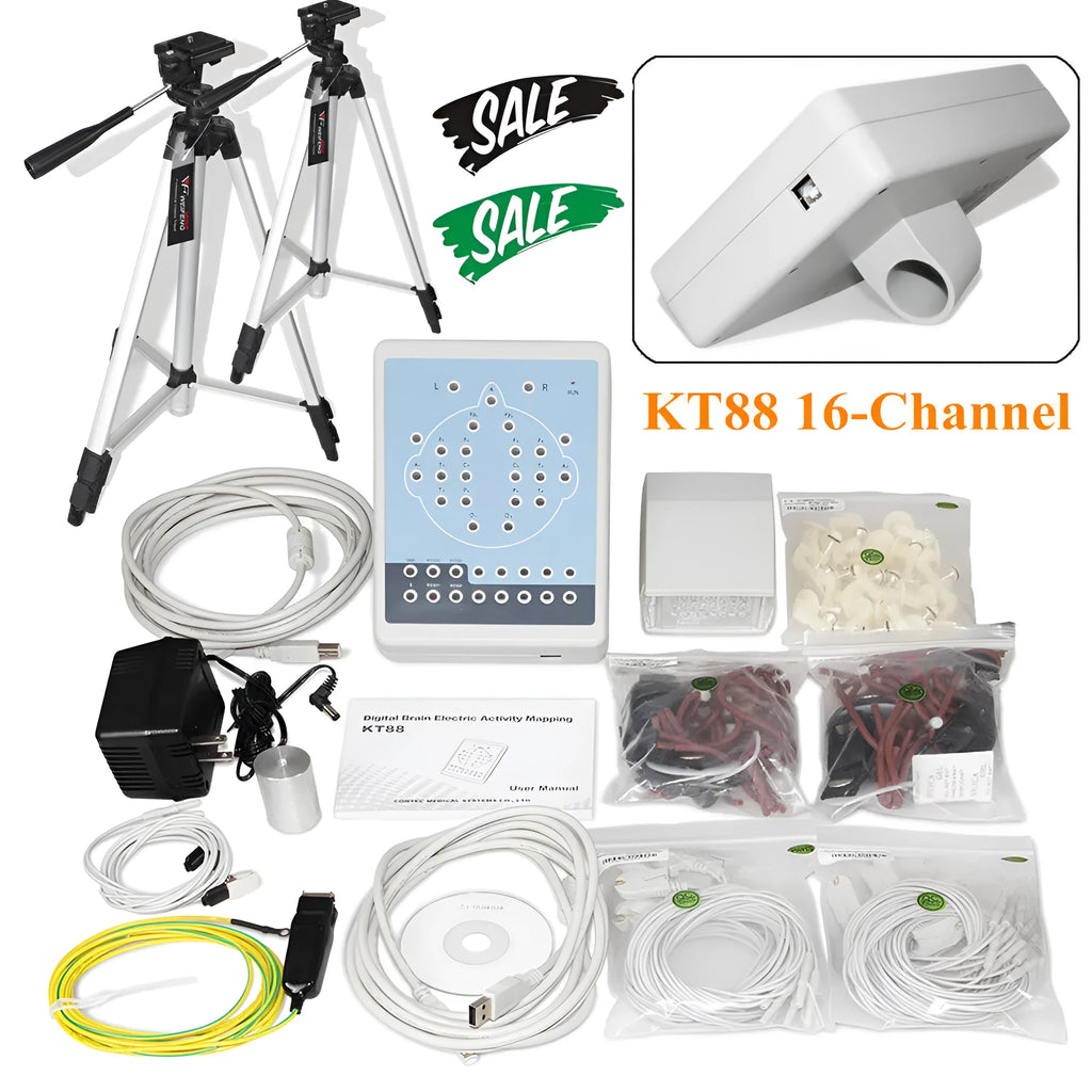 CE CONTEC KT88-1016 16 channel digital EEG and brain mapping system unit with cables.
