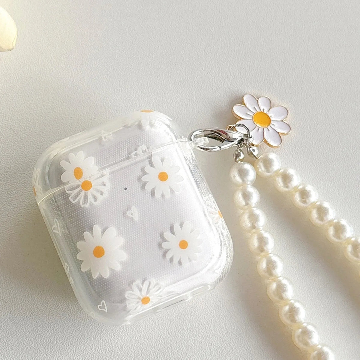 High transparent TPU protective cover with pearl pendant and chain for Apple AirPods charging case