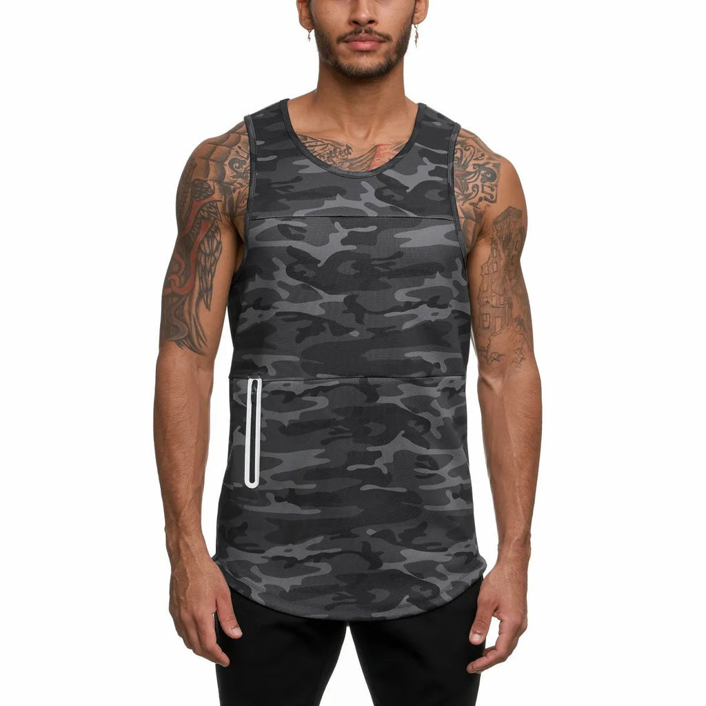 Men's sports vest in quick-dry cotton blended fabric, summer fitness running top, black light board colour