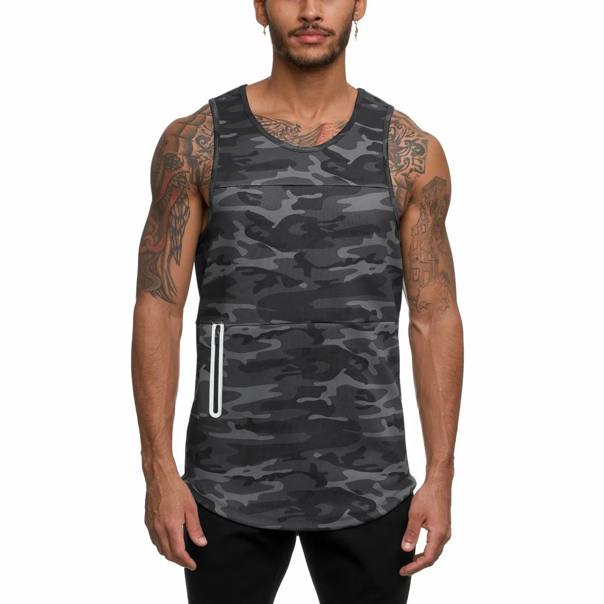 Men's sports vest in quick-dry cotton blended fabric, summer fitness running top, black light board colour