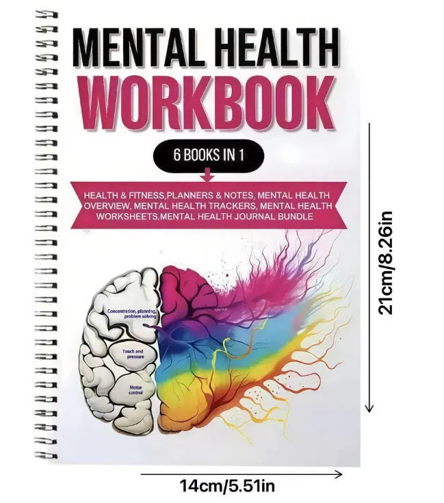Pink brain mental health planning notepad with coil binding and 80g paper pages