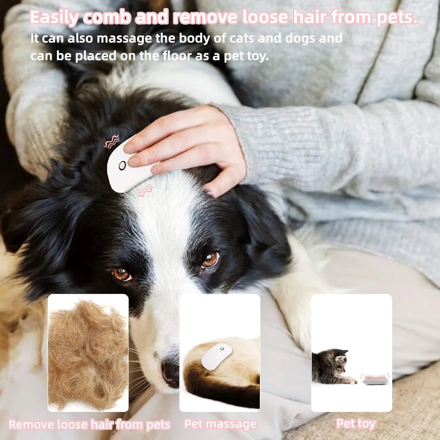 Pink electric pet massage brush with TPE teeth for cats and dogs