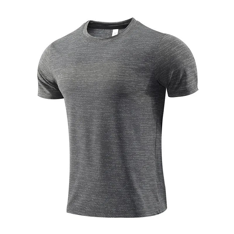 Men's short sleeve running t-shirt in polyester spandex fabric on a size chart