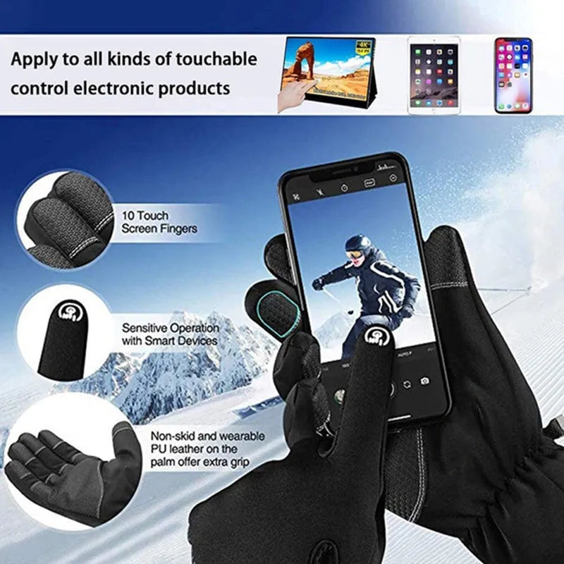 Winter gloves touchscreen non-slip waterproof windproof unisex black grey cycling ski sport gloves