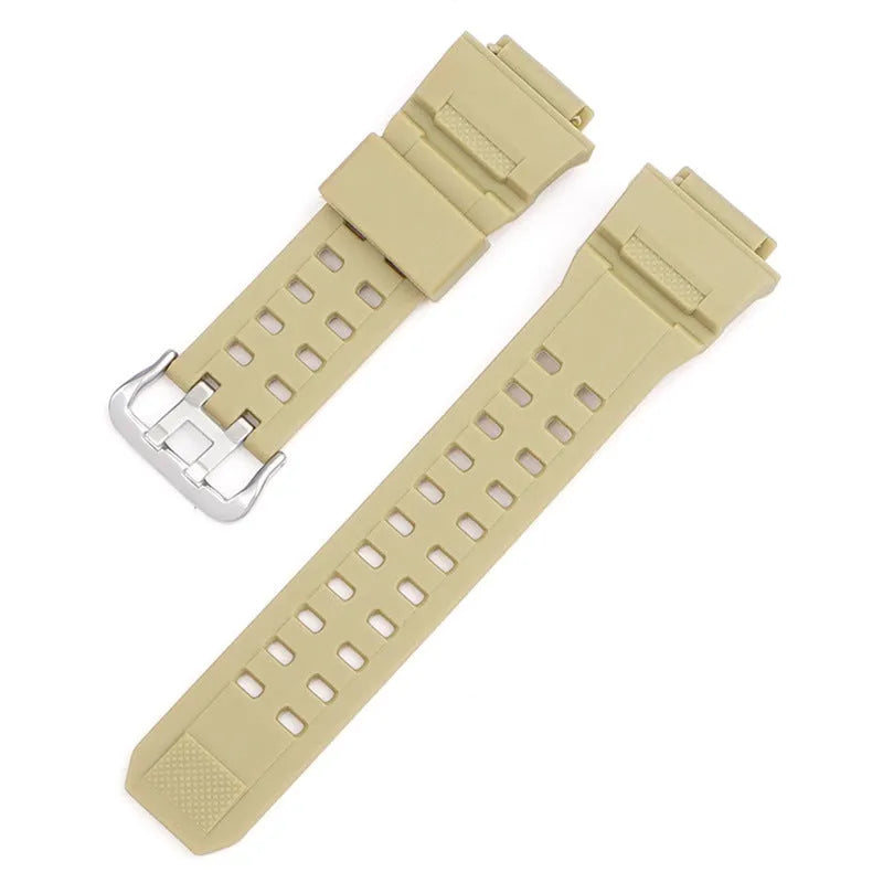 Camouflage pattern TPU watch strap with silver buckle on a 20mm watch lug