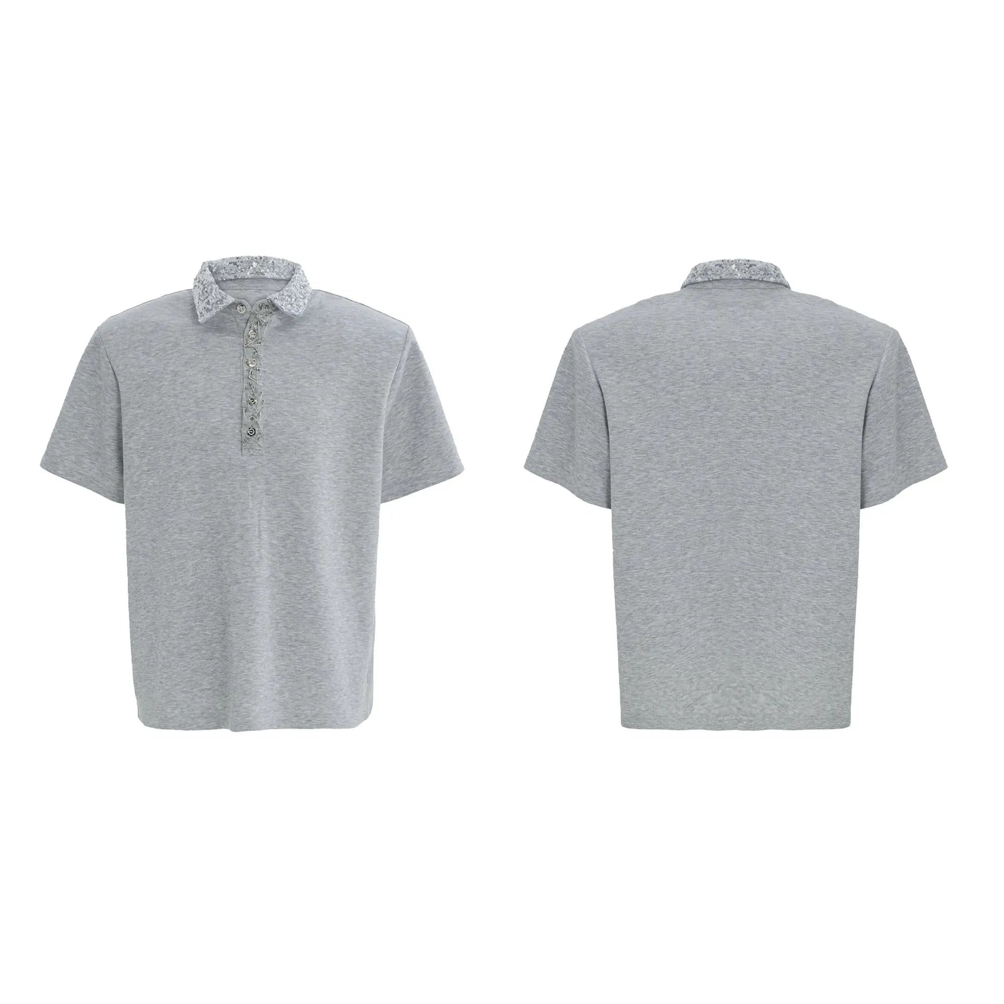 Men's square collar loose fit polo shirt in polyester short sleeve design
