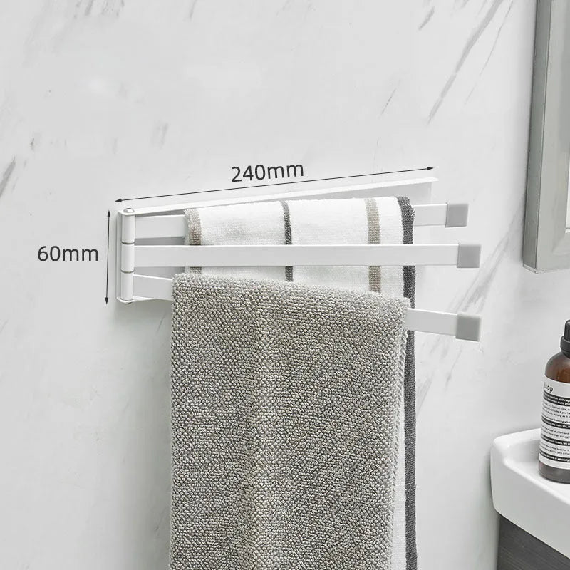 Black folding towel bar with no-drill installation for bathroom towel storage