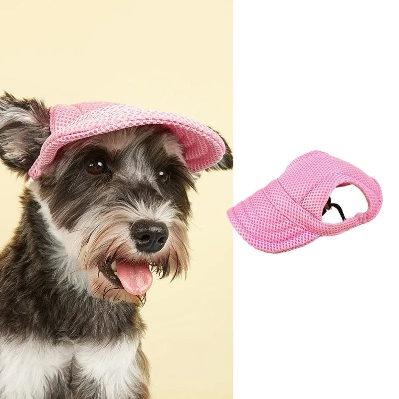 Pet baseball cap made of canvas with adjustable sizing, shown in a plaid pattern for sun protection