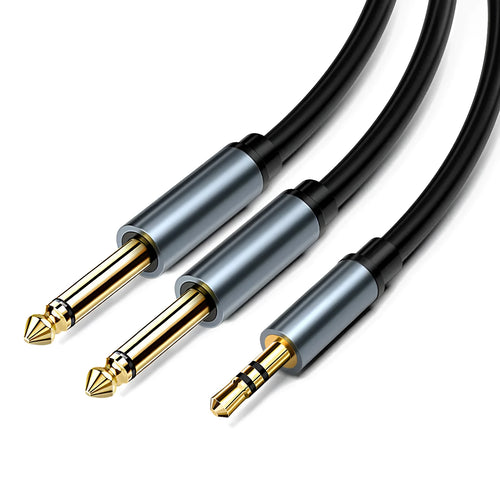 3.5mm to dual 6.5mm male audio cable in chosen length with gold-plated connectors