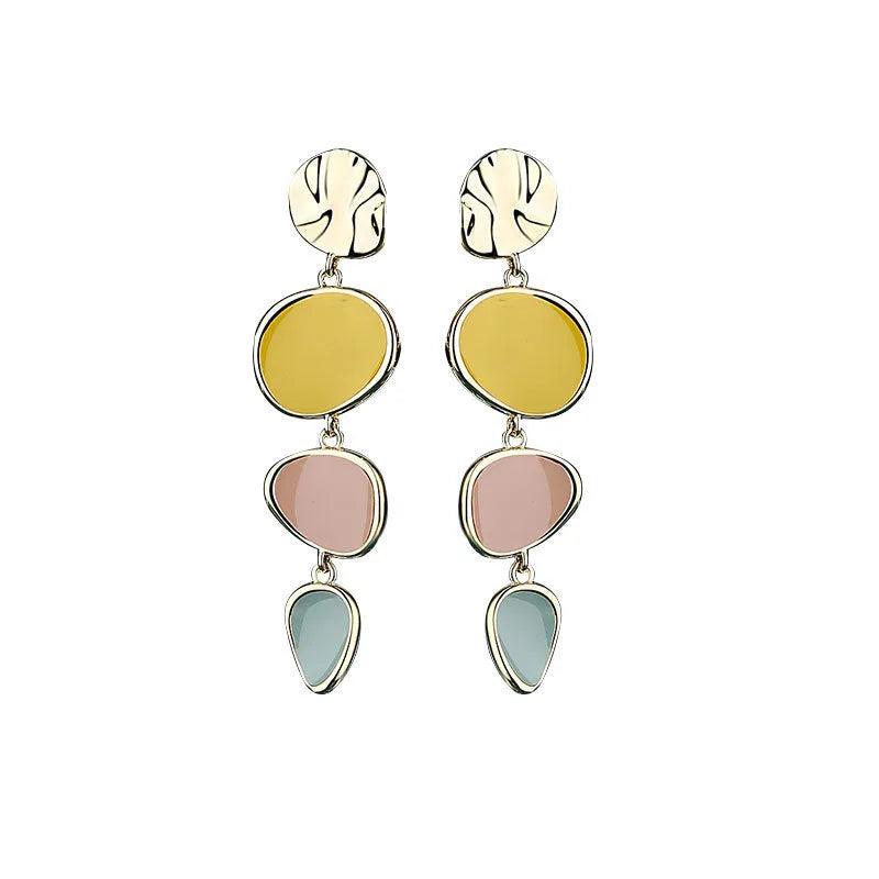 Morandi three-colour wafer disc earrings with needle post fitting on alloy base