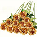 Single stem silk rose artificial flower in various colours for wedding home decor, 15g weight