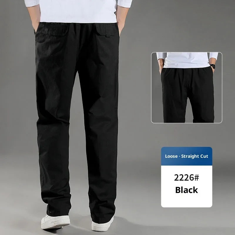Men's cotton loose straight leg trousers in black, size M, five colours available