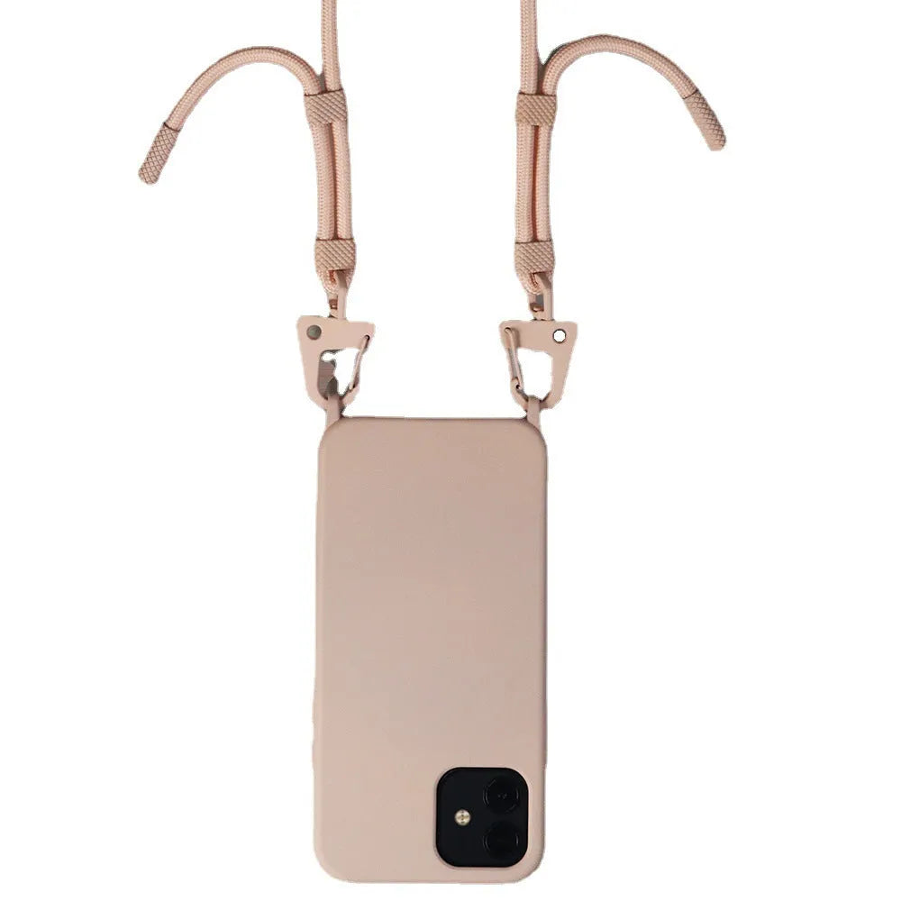 TPU cross-body lanyard phone case for iPhone in black with integrated strap