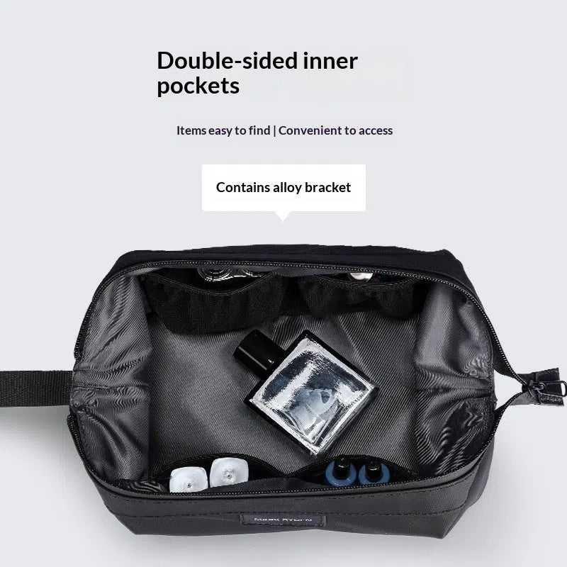 Men's large capacity toiletry bag made of oxford cloth in solid black colour for travel