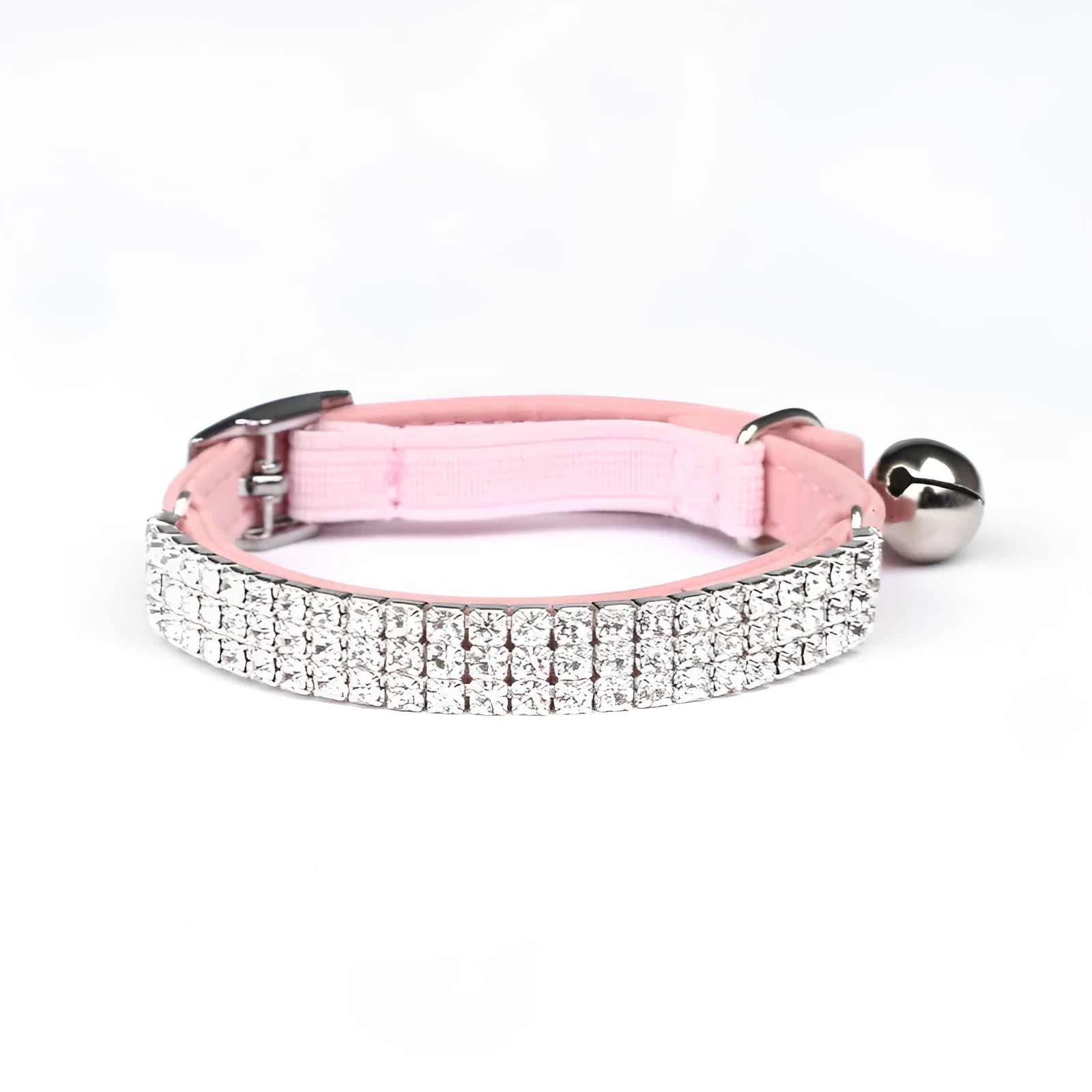 Adjustable red velvet cat collar with rhinestone decoration on a white background