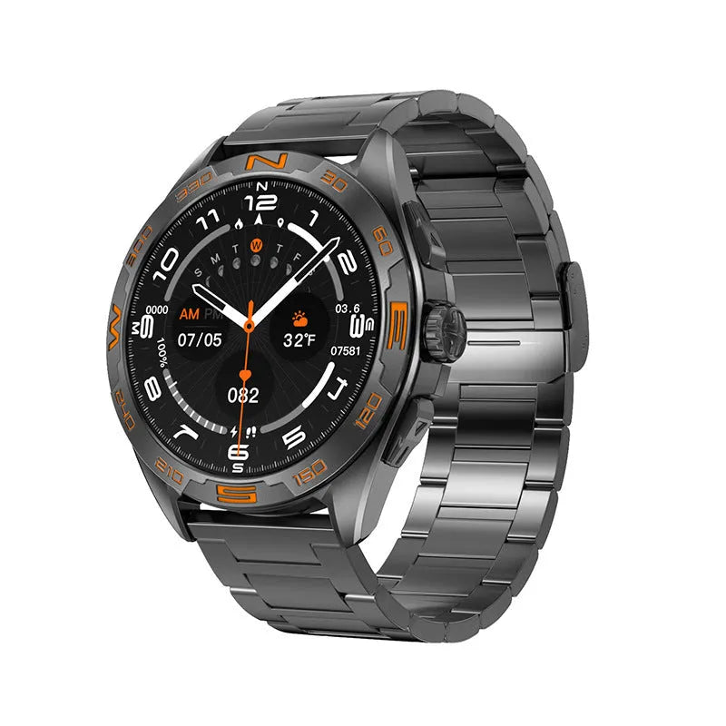 Smart watch for men with health monitoring and WhatsApp reply functions in black silver black steel or silver steel