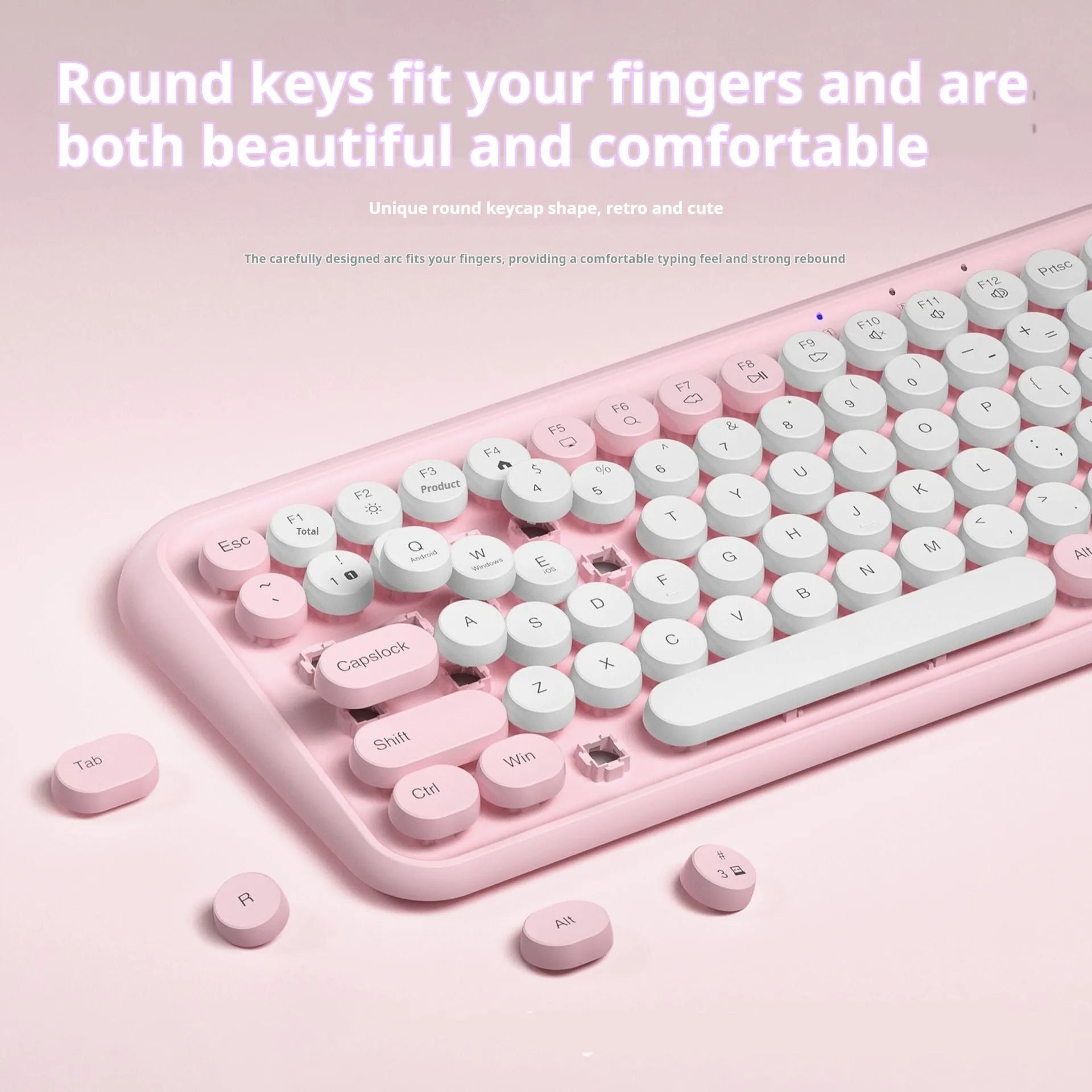 Pink wireless Bluetooth keyboard with 84 keys and compact rectangular design