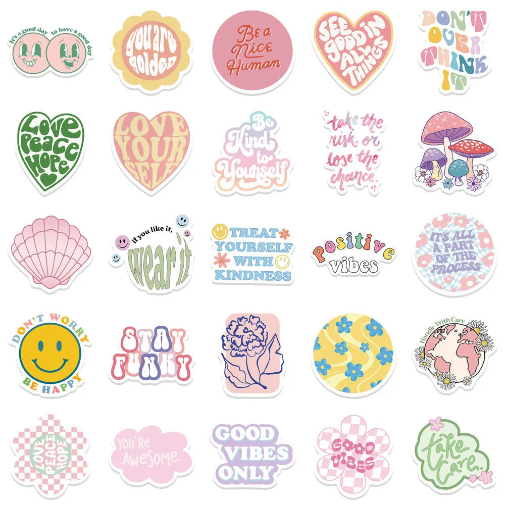 Danish pink motivational statement stickers with graffiti patterns for laptop and luggage decoration