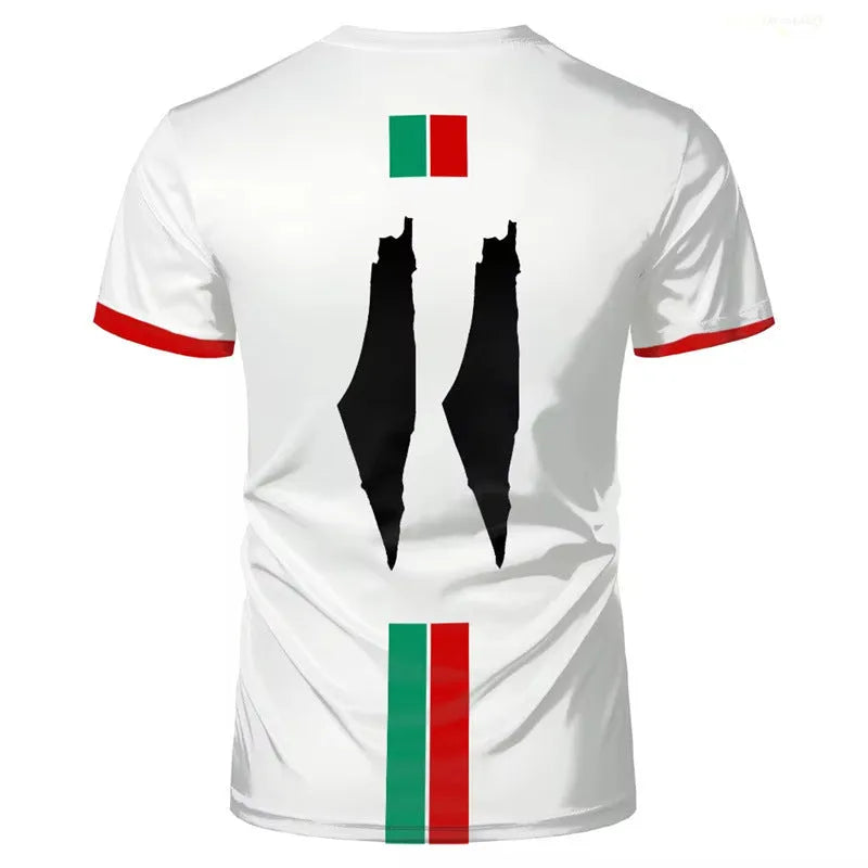 Football T-shirt with textured 3D printed patterns in black colour showing street fashion styling with half sleeves