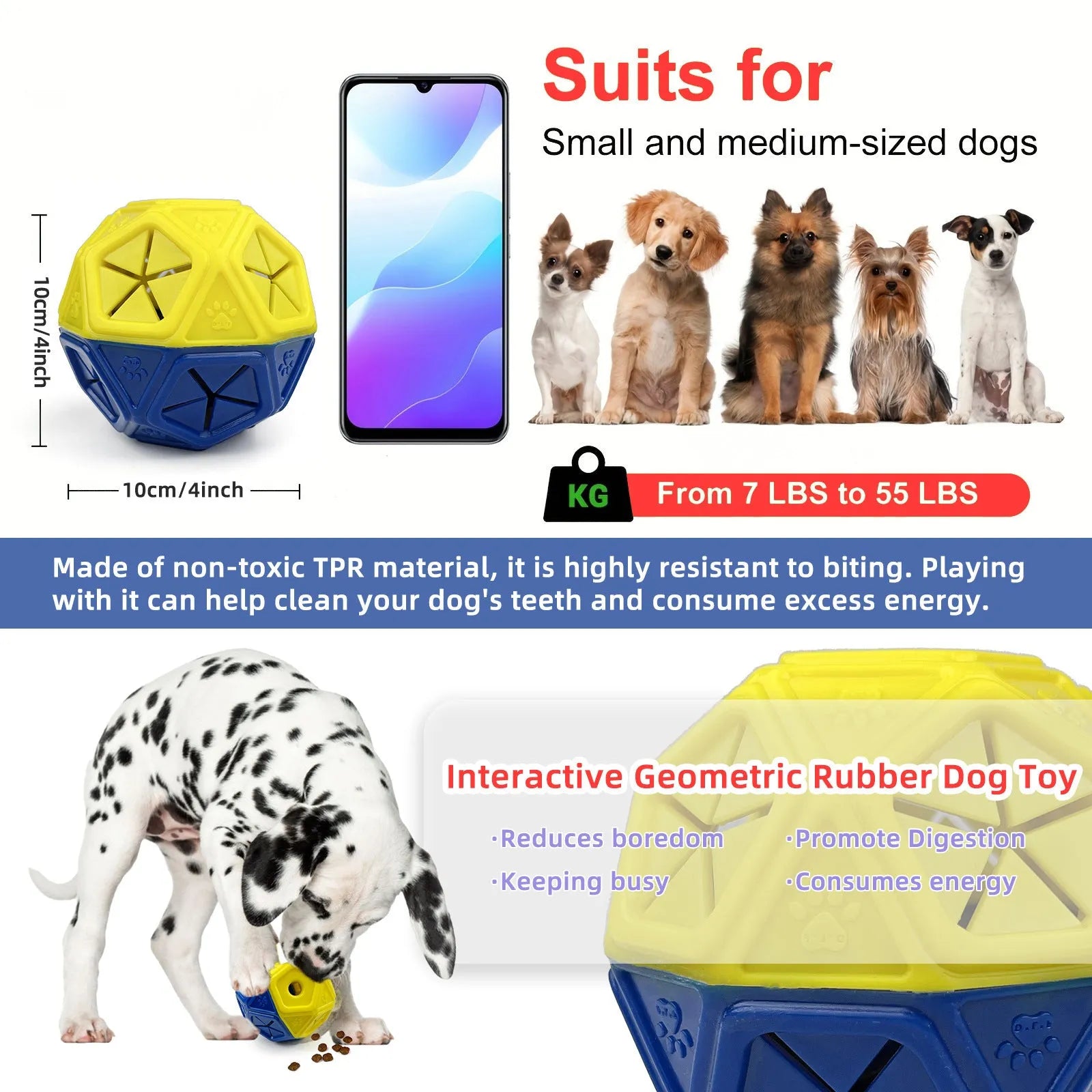 Blue biting-resistant hollow dog toy ball for interactive food puzzles