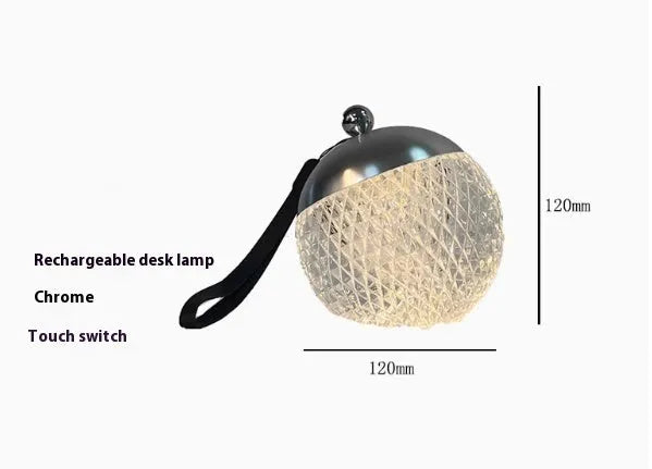 Portable modern minimalist night lamp with touch dimmable control in chrome finish