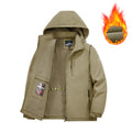 New men's detachable hooded thickened cotton jacket with fleece lining in army green, polyester construction, straight hem