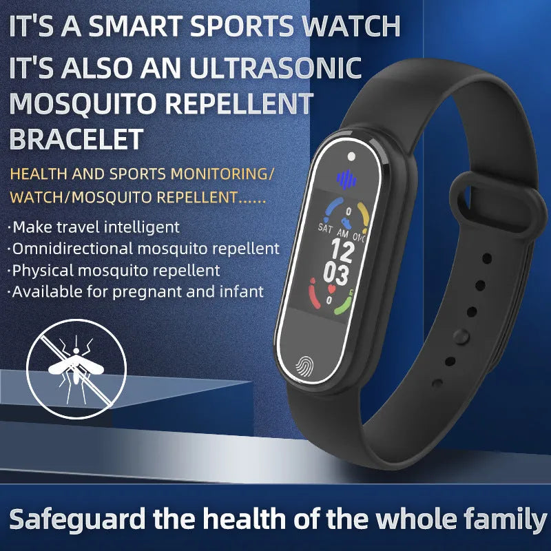 Black and white electronic mosquito repellent bracelet with USB charging port
