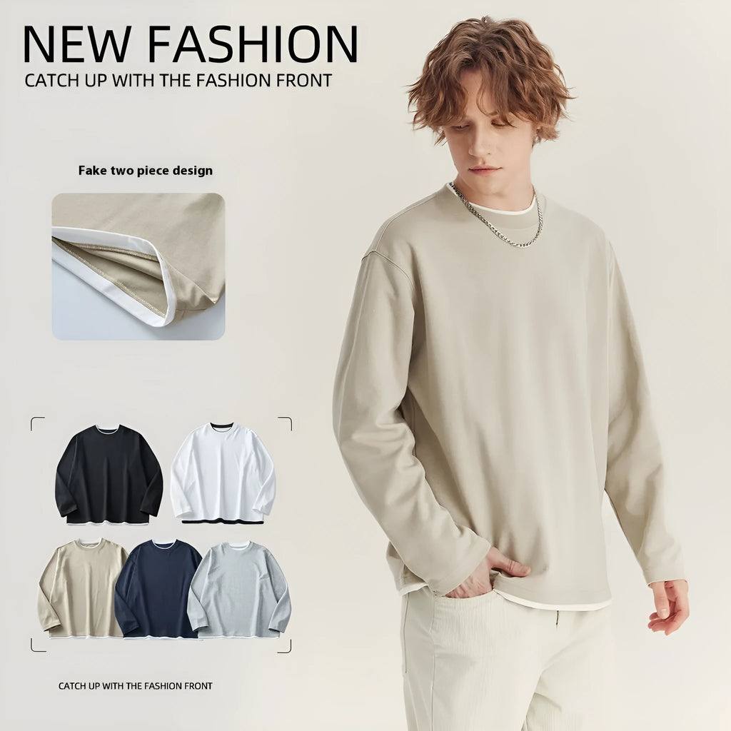 Men's loose fit long sleeve cotton blend t-shirt in melange grey colour