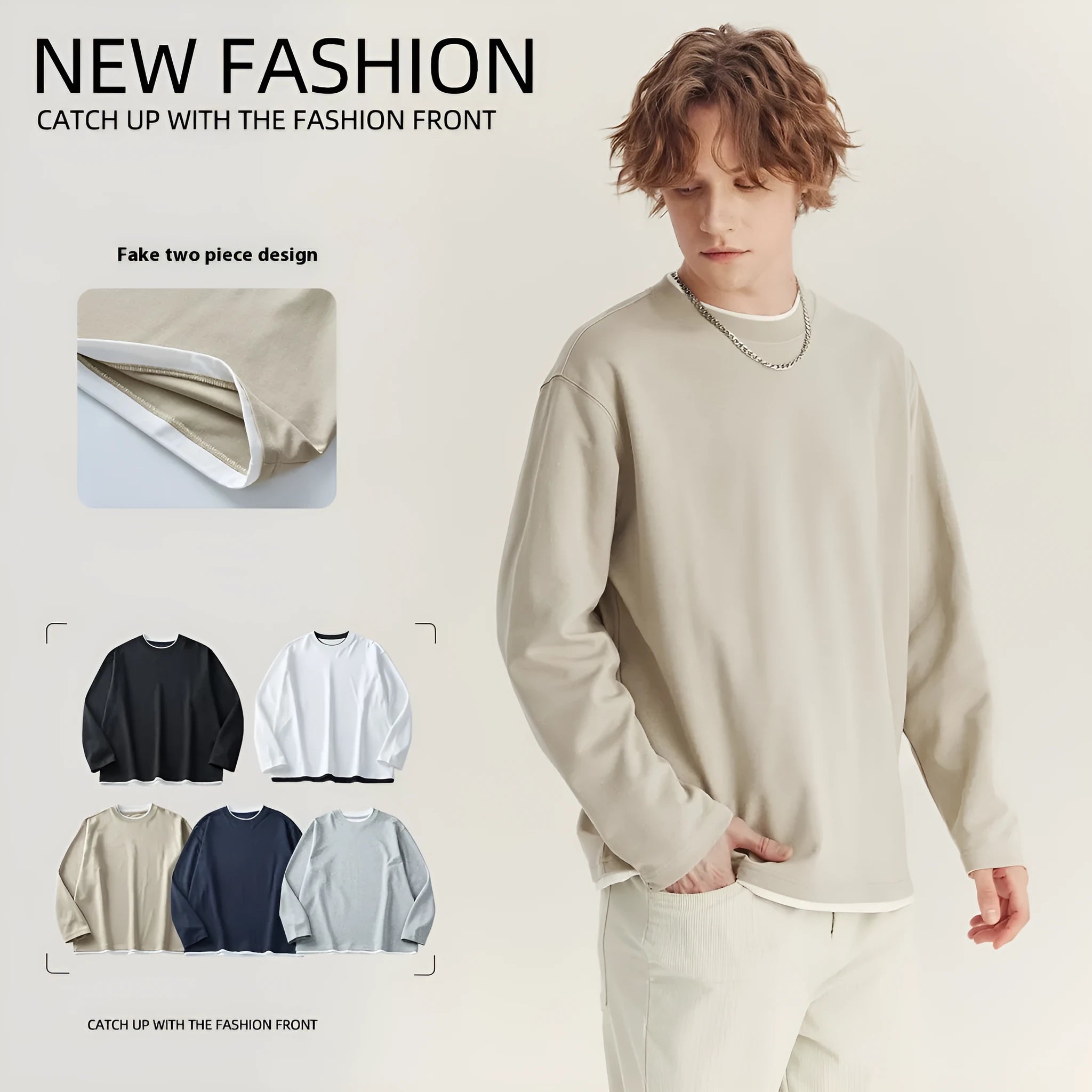 Men's loose fit long sleeve cotton blend t-shirt in melange grey colour