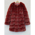 Women's thick faux fur coat in black, 80cm long, with regular sleeves and a collar – artificial fur fabric for warmth