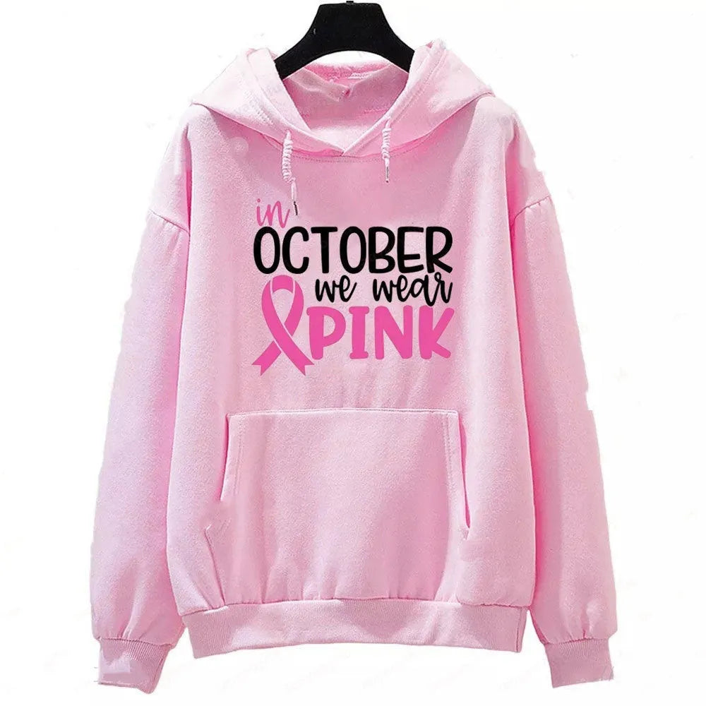 Retro patterned hoodie sweatshirt with side seam pockets in pink colour