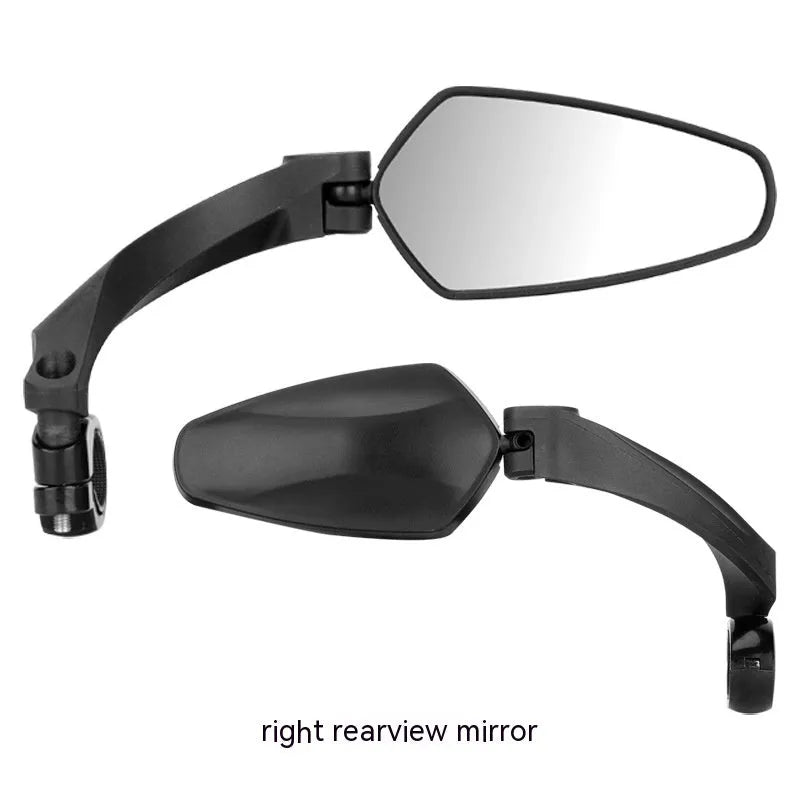 Black rotatable bicycle rearview mirror for handlebars, showing acrylic lens and mounting clamp.