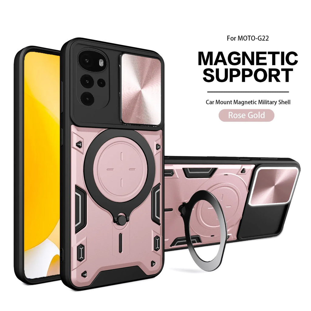 Motorola bracket sliding window phone case in black with magnetic suction and anti-fall TPU PC back cover