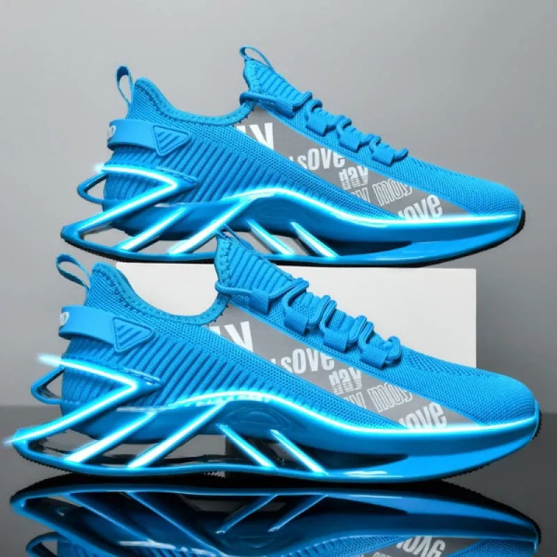 Men's casual exercise shoes with fly woven mesh upper in black, red, white, or blue
