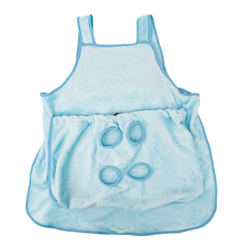 Plush pet carrier apron with adjustable neck strap and sleeping pocket for small cats and dogs